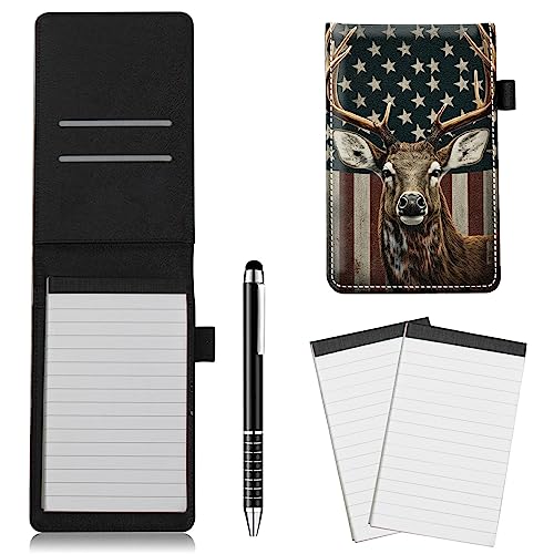 RWUTYTIUL Pocket Notebook mit Stift 2 Stück Memo Book, Pocket Notizblock für Schulbeamter Detektiv Privatdetektiv Kellnerin Studen Reise Feld Arbeit Server Notizblöcke, Amerikanische Flagge Hirsch von RWUTYTIUL