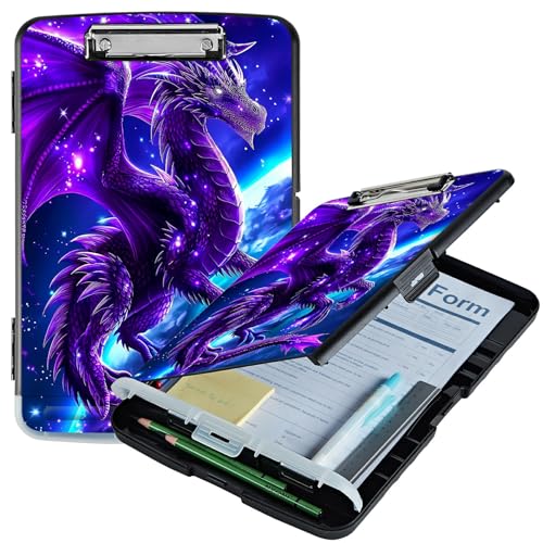 RWUTYTIUL Purple Planet Dragon A4-Klemmbrett mit Stifthalter, Klemmbretter, Organizer, Still-Klemmbrett, faltbarer Aktenordner, Kunststoff-Klemmbrett, Folio-Clipboard für Büro, Studenten von RWUTYTIUL