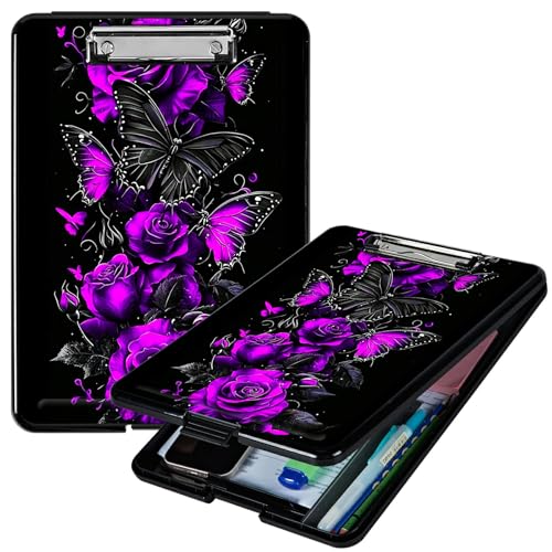 RWUTYTIUL Purple Rose Art A4-Klemmbrett mit Stifthalter, Klemmbretter, Organizer, Still-Klemmbrett, faltbarer Aktenordner, Kunststoff-Klemmbrett, Folio-Clipboard für Büro, Studenten, Klassenzimmer RWUTYTIUL Purple Rose Art A4-Klemmbrett mit Stifthalter, Klemmbretter, Organizer, Still-Klemmbrett, faltbarer Aktenordner, Kunststoff-Klemmbrett, Folio-Clipboard für Büro, Studenten, Klassenzimmer von RWUTYTIUL