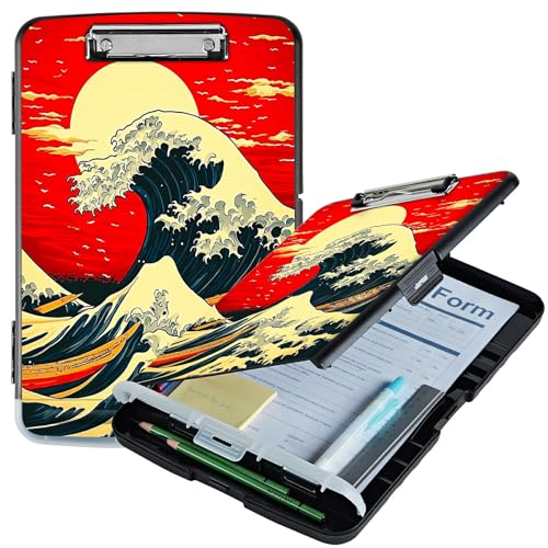 RWUTYTIUL Red Sky Waves A4-Klemmbrett mit Stifthalter, Klemmbretter, Organizer, Still-Klemmbrett, faltbar, Kunststoff-Klemmbrett, Folio-Clipboard für Büro, Studenten, Klassenzimmer, Arzt RWUTYTIUL Red Sky Waves A4-Klemmbrett mit Stifthalter, Klemmbretter, Organizer, Still-Klemmbrett, faltbar, Kunststoff-Klemmbrett, Folio-Clipboard für Büro, Studenten, Klassenzimmer, Arzt von RWUTYTIUL