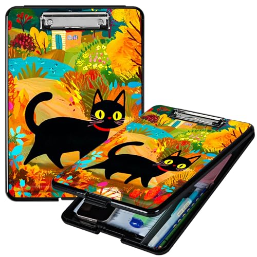 RWUTYTIUL Schwarze Katze im Herbst, A4-Klemmbrett mit Aufbewahrung, Stifthalter, Klemmbretter, Organizer, Still-Klemmbrett, faltbarer Aktenordner, Kunststoff-Klemmbrett, Folio-Clipboard für Büro RWUTYTIUL Schwarze Katze im Herbst, A4-Klemmbrett mit Aufbewahrung, Stifthalter, Klemmbretter, Organizer, Still-Klemmbrett, faltbarer Aktenordner, Kunststoff-Klemmbrett, Folio-Clipboard für Büro von RWUTYTIUL