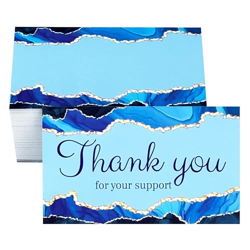 RXBC2011 Danke für Ihre Unterstützungskarten, Marmor, Geschäftsverpackung, Kunden-Wertschätzungsnotizen, 8,9 x 5,1 cm, 100 Stück, Blau von RXBC2011