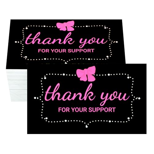 RXBC2011 Dankeschön für Ihre Unterstützungskarten rosa Schleife Kleinunternehmen Verpackung Kunden-Wertschätzungsnotizen 100 Stück schwarz von RXBC2011