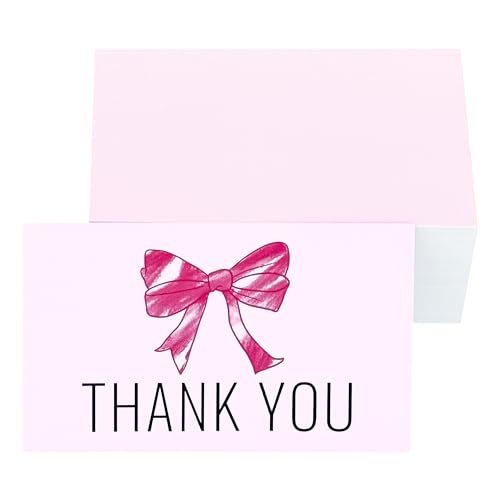 RXBC2011 Dankeskarten, Schleifen-Design, für Geschäftsverpackungen, Kunden-Wertschätzungsnotizen, 100 Stück, Rosa von RXBC2011