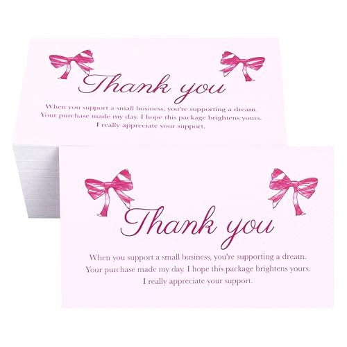 RXBC2011 Dankeskarten mit Schleife für Geschäftsverpackungen, Kunden-Wertschätzungsnotizen, 100 Stück, Rosa von RXBC2011