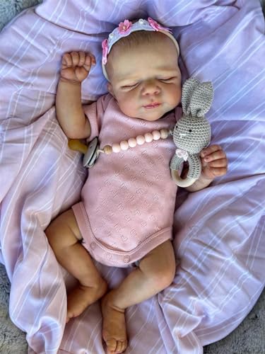 RXDOLL Lebensechte Reborn Baby Puppen Mädchen 18 Zoll Realistische Silikon Vinyl schlafend Neugeborenes Kleinkind Baby Puppe beschwert weichen Körper mit rosa Kleidung für Kinder 3+ von RXDOLL