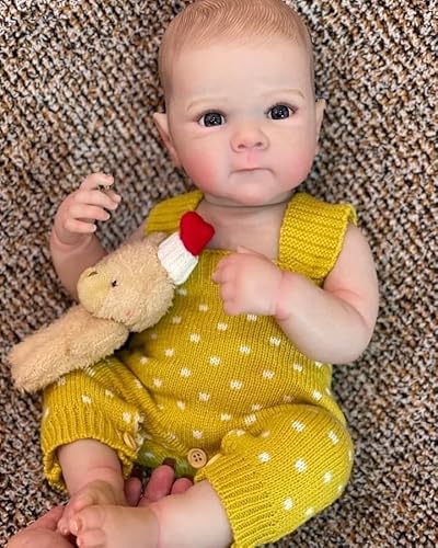 RXDOLL Realistische Neugeborene Baby Puppen Wasserdichtes Mädchen 18 Zoll Wach Reborn Baby Puppen Silikon Vinyl Ganzkörper Mädchen Anatomisch Korrekte Baby Puppe mit gelber Kleidung von RXDOLL