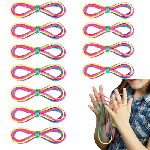 RXKFIGX 12 Stück Fingertwist Fadenspiel Fingerspiele Kinder Fingertwist Kinder,Flexibles Fadenspiele Für Gewalt,Rainbow Rope, Fadenspiel ab 6 Jahre für Kindergeburtstag, Kleines Geschenk(Farbe) von RXKFIGX