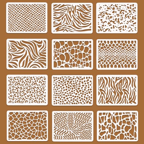 RXKFIGX 12 Stück Scrapbooking Schablonen,Schablonen Set Boden und Wanddekoration Kuchenschablone für Scrapbooking Zeichnen Nachzeichnen DIY Holz Möbel Wand Boden Dekor von RXKFIGX