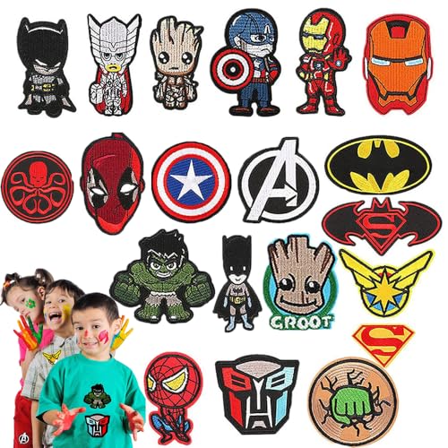 RXKFIGX 20 Stück Patches zum Aufbügeln,Flicken zum Aufbügeln Kinder,Aufnäher Patches Erwachsene,Bügelaufkleber Kleidung,Applikationen zum Aufnähen Aufnäher Kinder,Taschen Jeans T-Shirt Bügelflicken von RXKFIGX