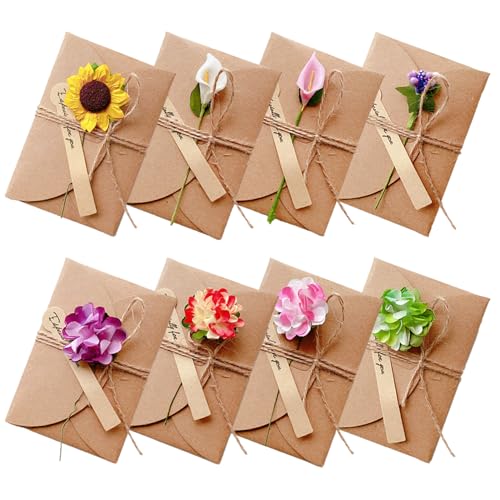 RXKFIGX 8 Stück Getrocknete Blumen Grußkarten mit Kraftumschlag,Grußkarte Set,Handgefertigte Grußkarten,Retro Kraftpapier-leere Umschläge Blanko Retro Grußkarte mit Umschläge Weihnachten Hochzeit RXKFIGX 8 Stück Getrocknete Blumen Grußkarten mit Kraftumschlag,Grußkarte Set,Handgefertigte Grußkarten,Retro Kraftpapier-leere Umschläge Blanko Retro Grußkarte mit Umschläge Weihnachten Hochzeit von RXKFIGX