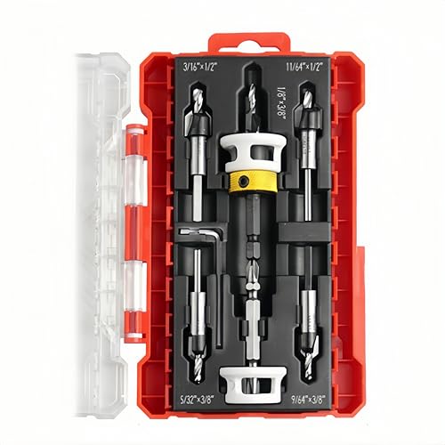 Verbessertes Kegelsenker-Bohrer-Set für Holz, Hartmetallbestückte Holzbearbeitungsbohrer-Set mit geringer Reibungstiefenanschlag, 6,35 mm Schnellwechsel-Sechskantschaft, austauschbare HSS-Bohrer für Verbessertes Kegelsenker-Bohrer-Set für Holz, Hartmetallbestückte Holzbearbeitungsbohrer-Set mit geringer Reibungstiefenanschlag, 6,35 mm Schnellwechsel-Sechskantschaft, austauschbare HSS-Bohrer für von RXLIFE