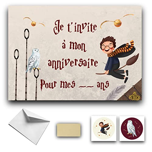 RXLITE Kreativ-Set mit 10 Einladungskarten zum Rubbeln zum Geburtstag, Motiv: Harry Potter auf Französisch: 10 Kartons, 10 weiße Umschläge, 10 Aufkleber und 10 goldene Aufkleber RXLITE Kreativ-Set mit 10 Einladungskarten zum Rubbeln zum Geburtstag, Motiv: Harry Potter auf Französisch: 10 Kartons, 10 weiße Umschläge, 10 Aufkleber und 10 goldene Aufkleber von RXLITE