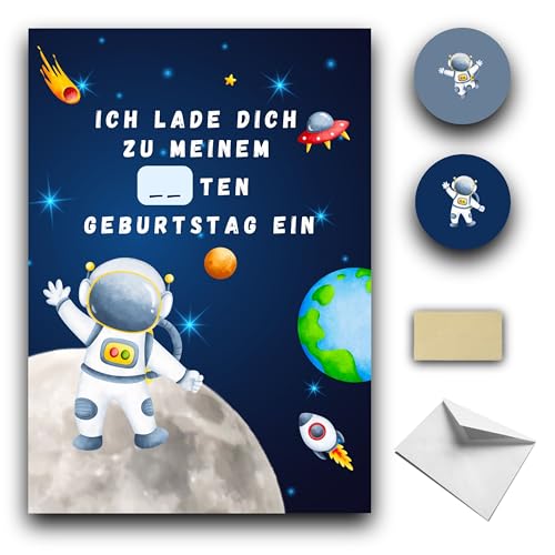 RXLITE Astronaut Einladungskarten Kindergeburtstag – 10 Stück mit Umschläge + goldene Rubbelfelder, DIN Postkartenformat, hochwertigem Papier, vorgedruckt & ausfüllen, perfekt für Weltraum-Mottoparty RXLITE Astronaut Einladungskarten Kindergeburtstag – 10 Stück mit Umschläge + goldene Rubbelfelder, DIN Postkartenformat, hochwertigem Papier, vorgedruckt & ausfüllen, perfekt für Weltraum-Mottoparty von RXLITE