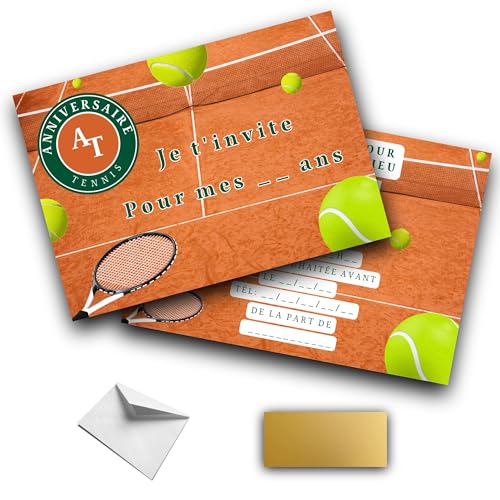 RXLITE Premium-Set, spielerisch und partizipativ, Einladungen zum Geburtstag, Motiv: Tennis: 10 Kratzkarten mit Aufklebern, weißen Umschlägen und goldenen Aufklebern für eine Sportparty RXLITE Premium-Set, spielerisch und partizipativ, Einladungen zum Geburtstag, Motiv: Tennis: 10 Kratzkarten mit Aufklebern, weißen Umschlägen und goldenen Aufklebern für eine Sportparty von RXLITE