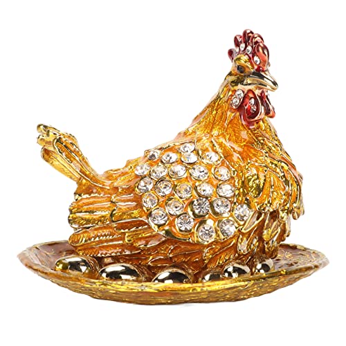 RXMORI Goldene Henne-Figur, Schmuckkästchen, Schmuck-Organizer, Handgefertigt, Exquisite Kleine Schmuckschatulle mit Strasssteinen für die Schreibtisch-Dekoration von RXMORI