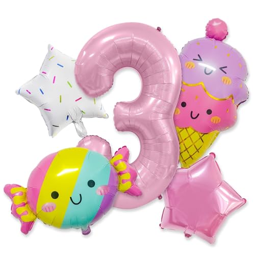5 Stück Eiscreme Folienballons Set, Giant Eiscreme Candy Bunt Heliumballons, Eiscreme Geburtstag Dekoration, Candy Party Geburtstag Ballon Dekoration, für Geburtstagsdeko Mädchen 3 Jahre von RXSPOYLY