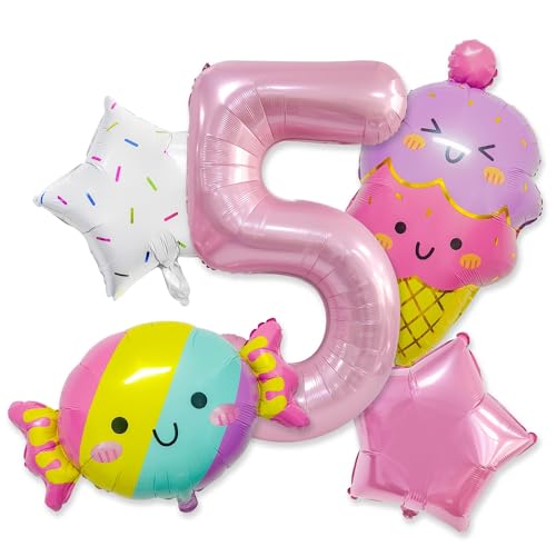 5 Stück Eiscreme Folienballons Set, Giant Eiscreme Candy Bunt Heliumballons, Eiscreme Geburtstag Dekoration, Candy Party Geburtstag Ballon Dekoration, für Geburtstagsdeko Mädchen 5 Jahre von RXSPOYLY