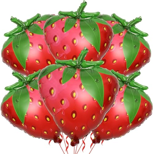 6Pcs Erdbeer Ballons, Erdbeer Luftballons Helium, Erdbeer Folienballon, Erdbeer Geburtstags Party Dekorationen, zur Dekoration von Geburtstagen, Hochzeiten, Erdbeer-Mottopartys von RXSPOYLY