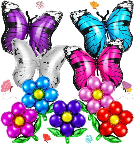 9pcs Schmetterlingsballons, Blumen Ballon, Schmetterling Folienballon, Schmetterlings Geburtstags Deko, für Schmetterlings-Themenparty, Geburtstagspartys für Mädchen von RXSPOYLY
