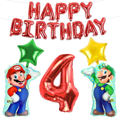 Cartoon Luftballon, 18pcs Kindergeburtstag Luftballons, Happy Birthday Ballon Banner, Stern Ballon, Folienballon Geburtstag 4, Geburtstagsfeiern für 4-Jährige Jungen und Mädchen von RXSPOYLY