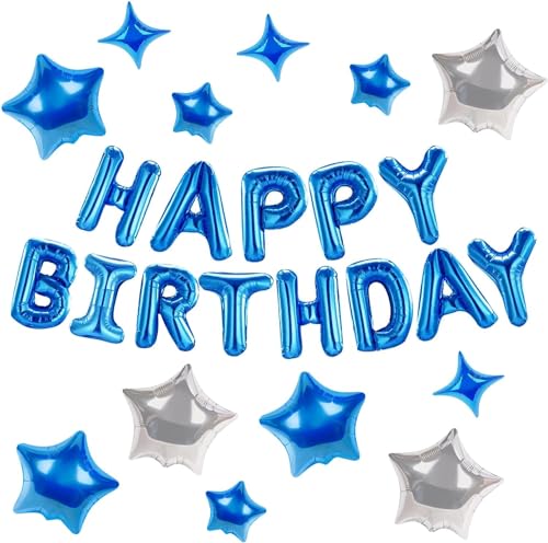 RXSPOYLY Geburtstag Dekoration Blau, 13 Stück Geburtstags Ballons, Happy Birthday Ballon, Stern Ballons, Party Dekorationen Ballons, Geburtstagsparty Folienballons für Erwachsene Kinder von RXSPOYLY