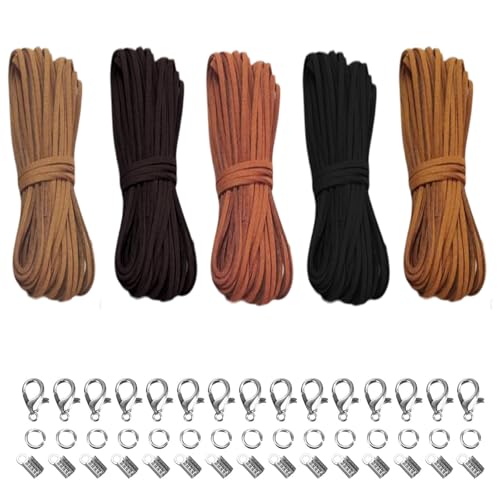 RANY 5 Stück Lederband für Ketten Lederbänder mit Hummerschnalle Lederbänder für Ketten Samt Wildleder für DIY Geflochtene Armbänder Halsketten Verpackungsdekoration etc (10m x 3mm) von RYAN