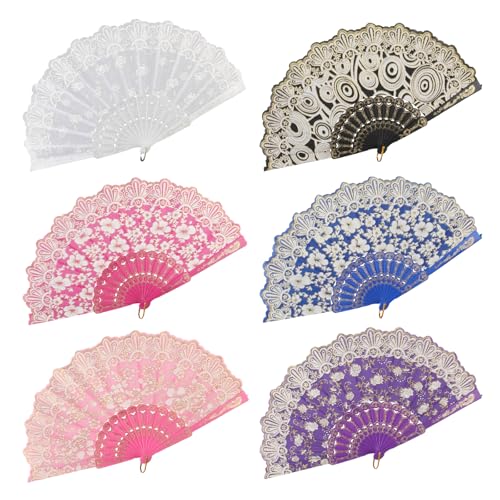 RYAN Fächer Hochzeit 6 Stücke Fecher Damen Aufbügelbarem Handarbeitsstoff Fächer Hochzeit Im Vintage Design zur Kostümanpassung Oder Wanddekoration für Bühnenauftritte von RYAN