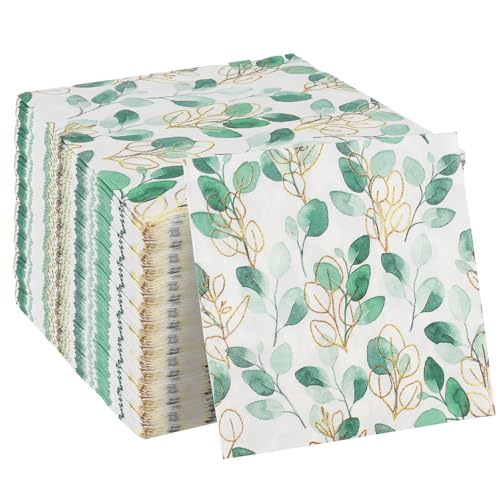 RYAN 100 Stück Servietten Eukalyptus Grüne Servietten Hochzeit Vintage Eukalyptus Papierservietten für Garten Hochzeit Party Tisch Dekorationen (33x33cm) von RYAN