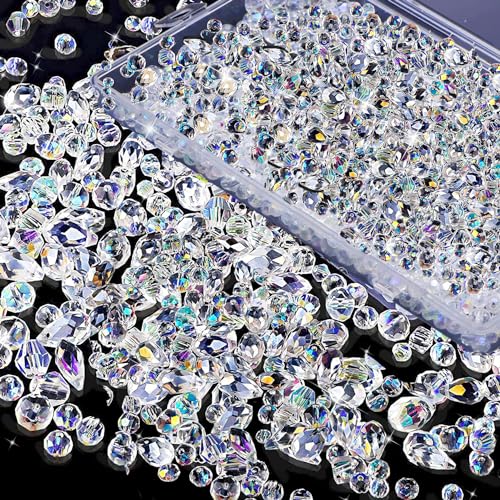 RYAN 800 Stücke Facettierte Glasperlen 4/6/8mm Glasperlen zum Auffädeln Kristallperlen Glitzerperlen Armband Perlen Set für Basteln Schmuckherstellung DIY Armbänder Halsketten von RYAN