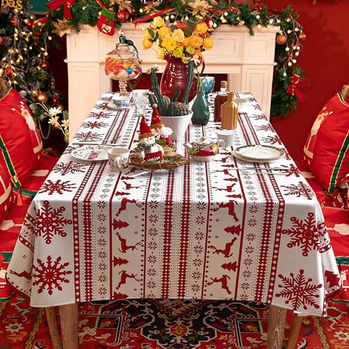 RYB HOME Tischdecke Weihnachten Abwaschbar Dekoration Geburtstag Weihnachts Tischwäsche mit Schneeflocken-Elchmuster Tragbare für Party 1 Stück H 260 x B 140 cm RYB HOME Tischdecke Weihnachten Abwaschbar Dekoration Geburtstag Weihnachts Tischwäsche mit Schneeflocken-Elchmuster Tragbare für Party 1 Stück H 260 x B 140 cm von RYB HOME