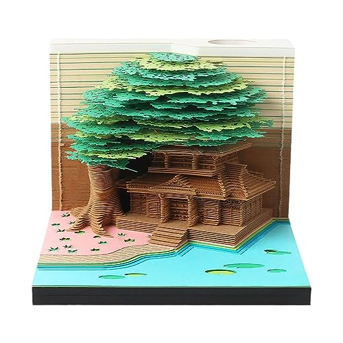 RYGRZJ Omoshiroi Block 3D Notizblock 2024 Kalender 3D Memoblock Block 3D Baumhaus Weihnachten Haftnotiz Büros Geschenke Papier Notiz, grün von RYGRZJ