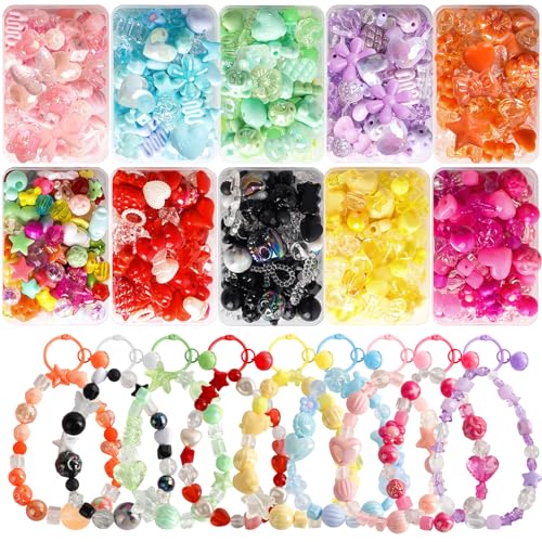 RYKOMO Acrylperlen, Blume, Schatz, Schmetterling, Süßigkeiten, Acryl, Kawaii, ästhetisch, niedlich, für Armbänder, DIY-Schmuckherstellung, 550–650 Stück (10 Bonbonfarben) von RYKOMO