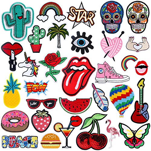 RYMALL Patches Zum aufbügeln 32 STK Patch Sticker, Niedlich DIY Kleidung Patches Aufkleber Sommer-Thema für T-Shirt Jeans Kleidung Taschen von RYMALL