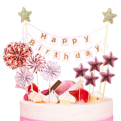 RYMAUP® Bunting Happy Birthday Cake Topper Set, Cake Topper Banner, Cake Decoration for Birthday, Paper Cake Topper for Cake Decoration von RYMAUP