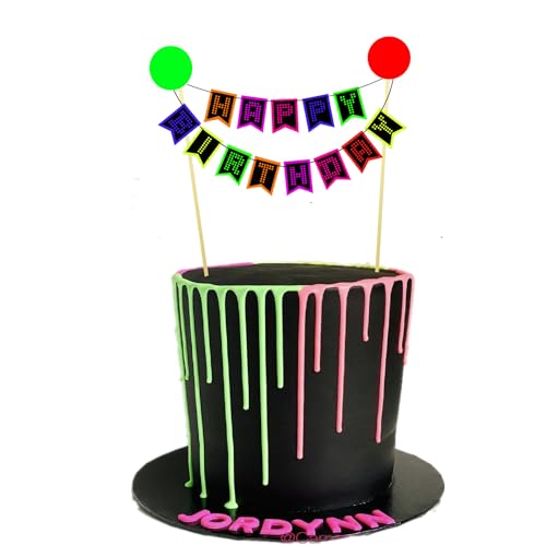 RYMAUP®Fluoreszierender Retro-Kuchenaufsatz mit leuchtender Flagge Cupcake Topper Set mit Happy Birthday Cake Topper Bunting,Perfekte Dekoration für Kindergeburtstage von RYMAUP