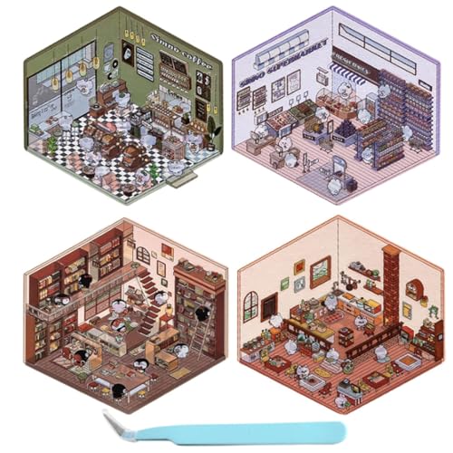 RYMAUP 4 Sets DIY 3D-Hausaufkleber, lustige DIY-Aufkleberszene zum Gestalten Ihres eigenen Supermarkts, süße 3D-Cartoon-Szenenaufkleber zum Stressabbau für Erwachsene und zum Zeitvertreib RYMAUP 4 Sets DIY 3D-Hausaufkleber, lustige DIY-Aufkleberszene zum Gestalten Ihres eigenen Supermarkts, süße 3D-Cartoon-Szenenaufkleber zum Stressabbau für Erwachsene und zum Zeitvertreib von RYMAUP