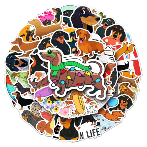 RYMAUP 50 Stück süße Dackel-Hundeaufkleber, wasserdichte PVC-Wurst-Haustier-Hundeaufkleber für Hundeliebhaber, Geschenk, ästhetische Aufkleber für Scrapbook-Skateboard RYMAUP 50 Stück süße Dackel-Hundeaufkleber, wasserdichte PVC-Wurst-Haustier-Hundeaufkleber für Hundeliebhaber, Geschenk, ästhetische Aufkleber für Scrapbook-Skateboard von RYMAUP