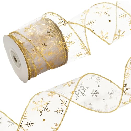 RYMAUP 9m Geschenkband mit Golddraht, Schneeflocken Organzaband, Weihnachtsband 6cm, Band breit, Drahtband Glitzer, Schleifenband für Deko Geschenk, Kranz, Basteln, Weihnachten RYMAUP 9m Geschenkband mit Golddraht, Schneeflocken Organzaband, Weihnachtsband 6cm, Band breit, Drahtband Glitzer, Schleifenband für Deko Geschenk, Kranz, Basteln, Weihnachten von RYMAUP