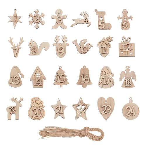 RYMAUP Adventskalenderzahlen Holz 1-24 Adventskalenderanhänger zum Basteln mit Juteschnur Weihnachten Holzanhänger Holzzahlen Geschenkanhänger in Tannenbaum Hausform Weihnachten RYMAUP Adventskalenderzahlen Holz 1-24 Adventskalenderanhänger zum Basteln mit Juteschnur Weihnachten Holzanhänger Holzzahlen Geschenkanhänger in Tannenbaum Hausform Weihnachten von RYMAUP