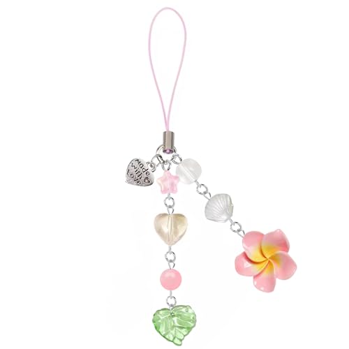 RYMAUP Hibiskus Blumen Handyanhänger, Süße Y2K Handygurte Ästhetischer Stern Sommer Strand Accessoires Handytasche Schlüsselanhänger Dekor von RYMAUP
