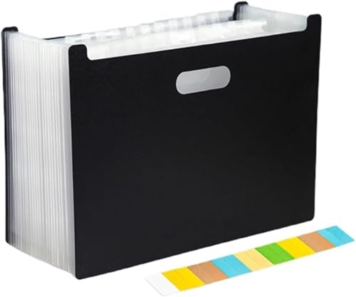 Dokumenten-Organizer, erweiterbarer Fächerordner, Akkordeon-Ordner, A4-Organizer, max. 2000 Blatt, tragbare Griffe for Schule, Büro und Zuhause(Black) von RYRYR