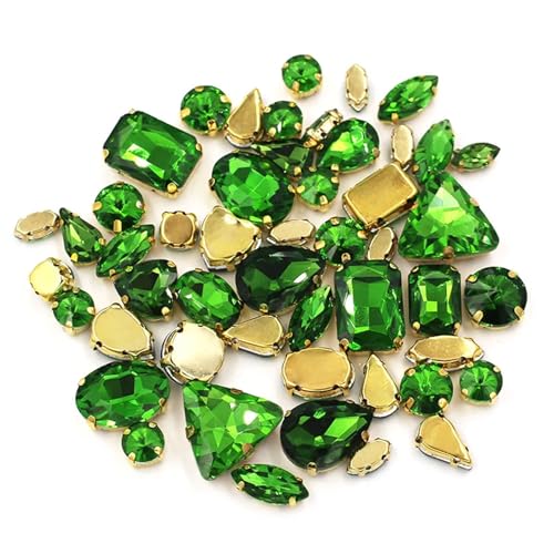 Flache Rückseite Strass reflektierende Diamanten Bastelbedarf DIY Handarbeit Bulk 50 Stück/Tasche Mix Form Kristallsteine ​​Fassung Glas for Aufnähen auf Taschen/Schuhe/Kleidung(Grass En) von RYRYR