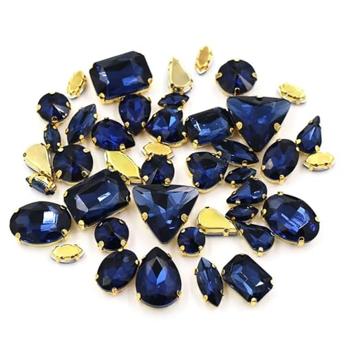 Flache Rückseite Strass reflektierende Diamanten Bastelbedarf DIY Handarbeit Bulk 50 Stück/Tasche Mix Form Kristallsteine ​​Fassung Glas for Aufnähen auf Taschen/Schuhe/Kleidung(Ink Blue) von RYRYR