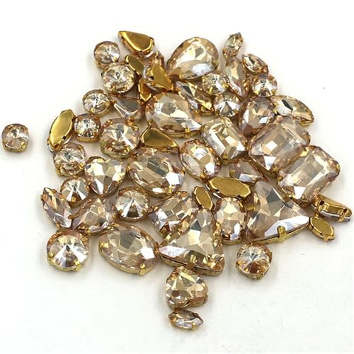 Flache Rückseite Strass reflektierende Diamanten Bastelbedarf DIY Handarbeit Bulk 50 Stück/Tasche Mix Form Kristallsteine ​​Fassung Glas for Aufnähen auf Taschen/Schuhe/Kleidung(Light Coffee) von RYRYR