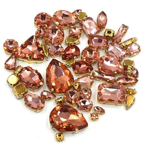 Flache Rückseite Strass reflektierende Diamanten Bastelbedarf DIY Handarbeit Bulk 50 Stück/Tasche Mix Form Kristallsteine ​​Fassung Glas for Aufnähen auf Taschen/Schuhe/Kleidung(Water Red) von RYRYR