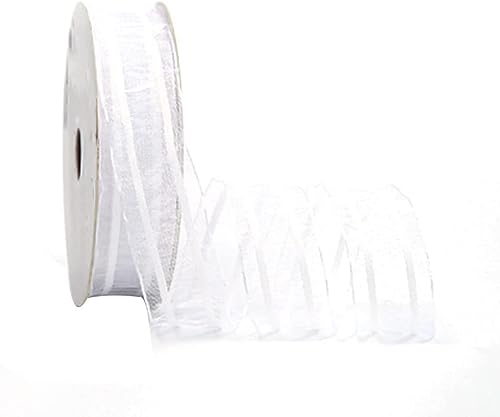 Geschenkband for Kuchen, Basteln, for Verpacken von Organza, Nähen, Kunst, Kleidern (Breite: 25 mm, Länge: 18 m)(White) von RYRYR