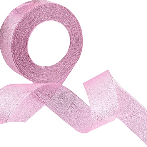 Geschenkband for Kuchen, Basteln for Verpacken, glitzernder Organza-Satin for Dekorationen, DIY-Herstellung von Schleifen (Größe: 1 cm breit x 22 m lang)(Roze) von RYRYR