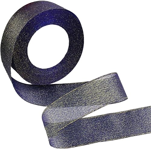 Geschenkband for Kuchen, Basteln for Verpacken, transparenter Glitzer-Organza, Hochzeitsdekoration (Größe: 1,5 cm breit x 22 m lang)(Dark Blue) von RYRYR