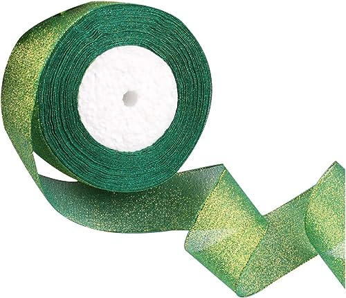 Geschenkband for Kuchen, Basteln for Verpacken, transparenter Glitzer-Organza, Hochzeitsdekoration (Größe: 1,5 cm breit x 22 m lang)(Groen) von RYRYR